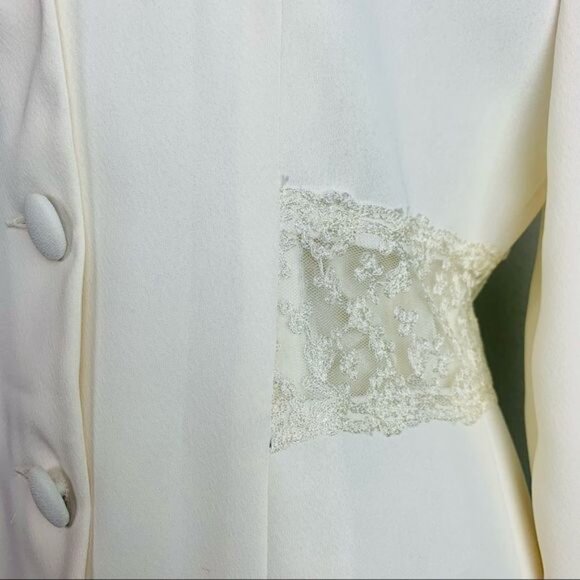 Vintage 80s Hugo Buscati Ivory Lace Trimmed Skirt Suit 2 Piece Set - Picture 5 of 16